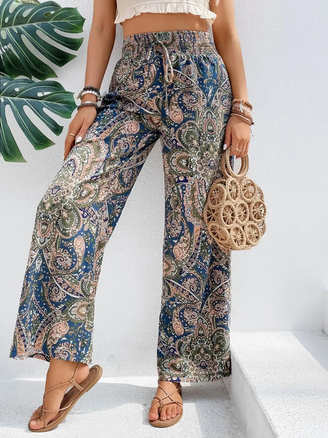 Boho Paisley Printed Wide Leg Pants