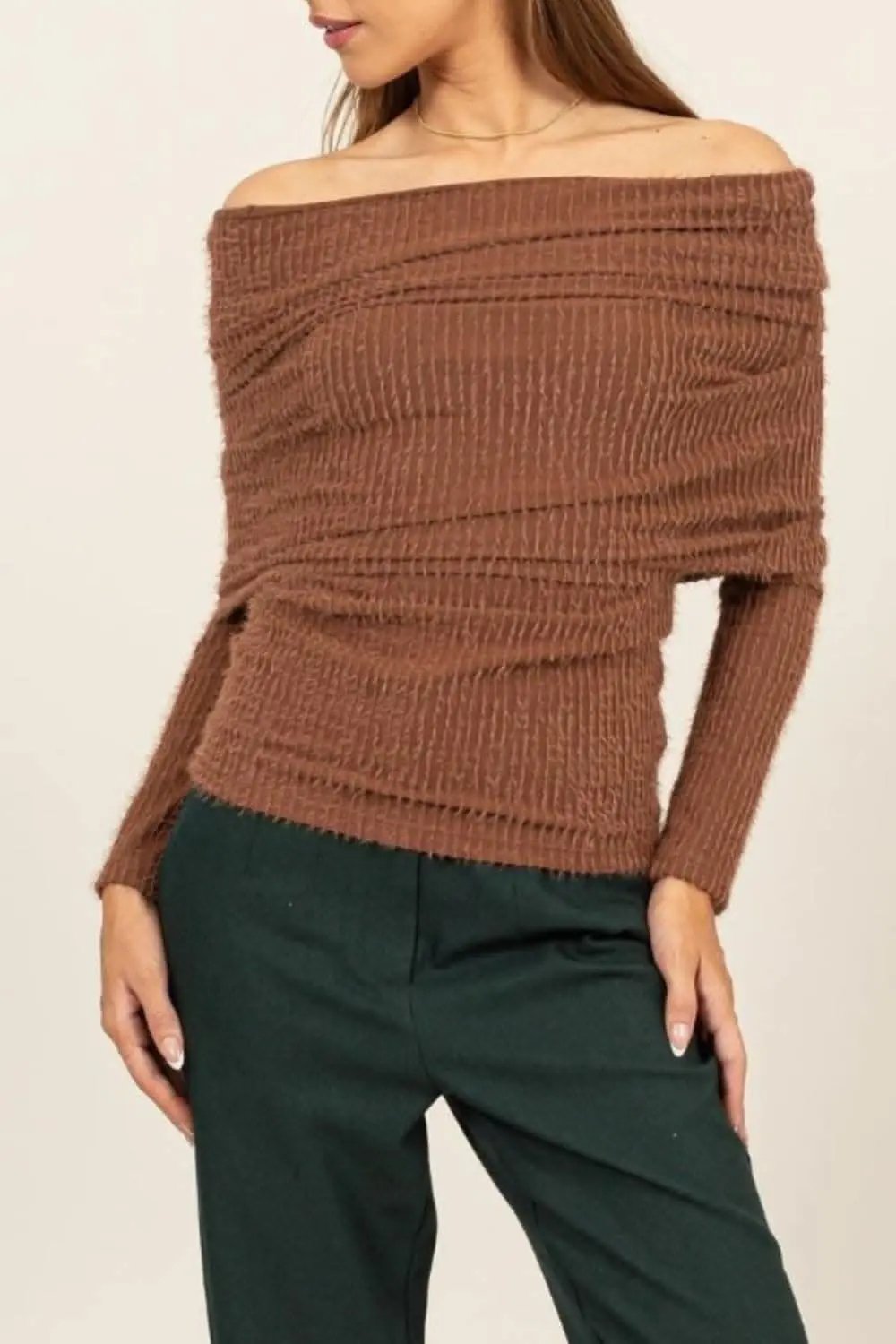 Pants Trendsi Hyfve fuzzy off-shoulder top
