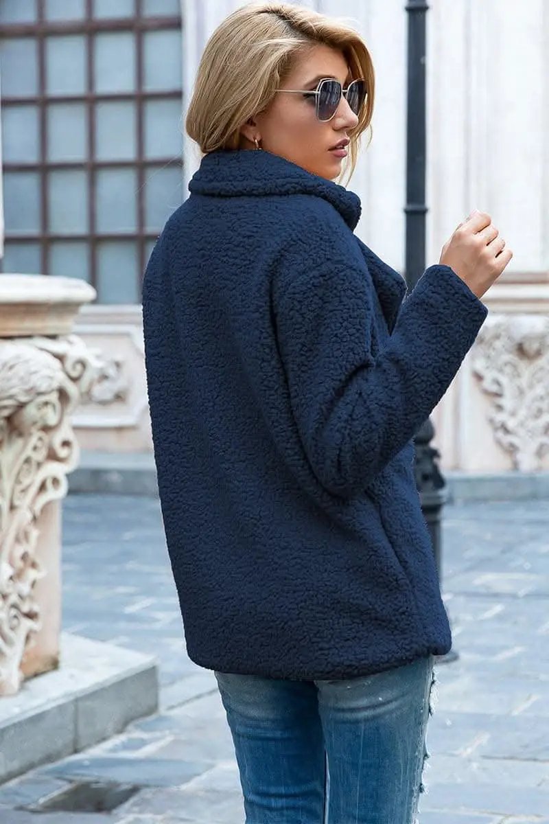 Love Salve Sherpa Coat with Faux Fur Lapel Collar
