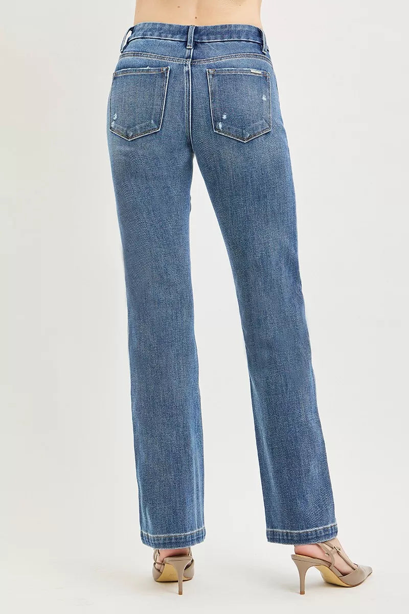 RISEN Tummy Control 4-Way Stretch Mid Rise Straight Jeans with Crease Line Detailing