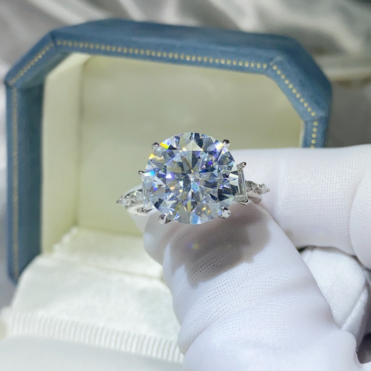 8 Carat Round Moissanite Ring 925 Sterling Silver