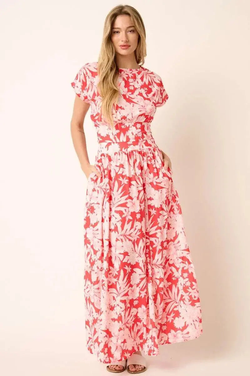 Mittoshop Tropical Floral Two-Piece Top & Tiered Maxi Skirt Set