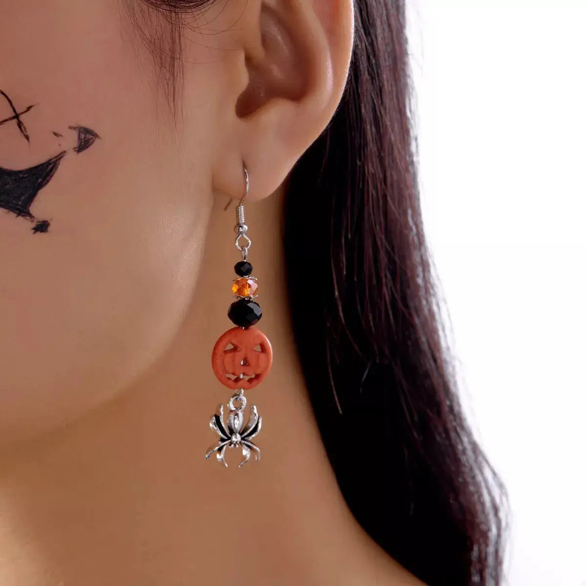Spider Pumpkin Halloween Drop Earrings
