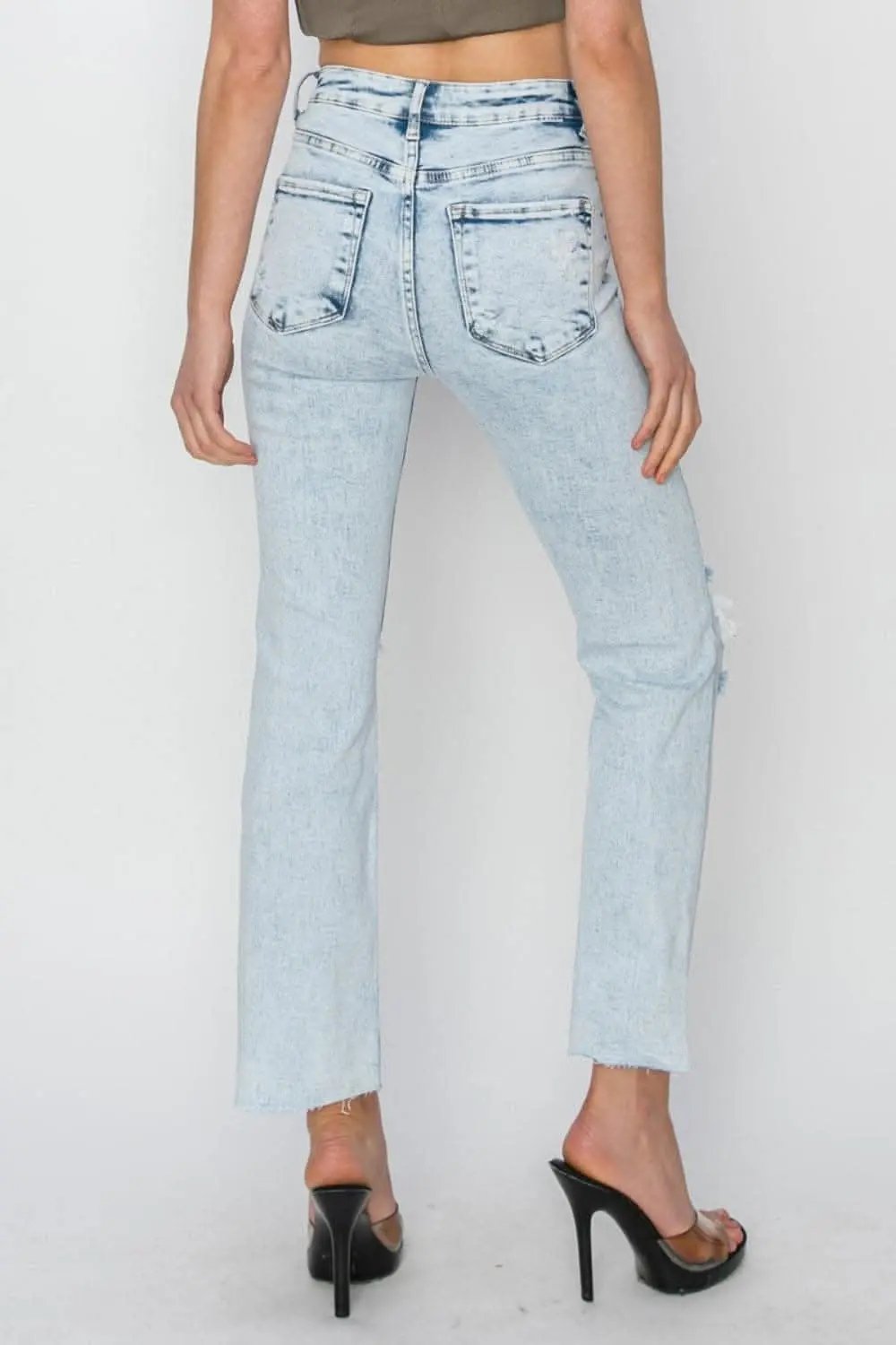 T-Shirts Trendsi RISEN High Rise Distressed Ankle Jeans