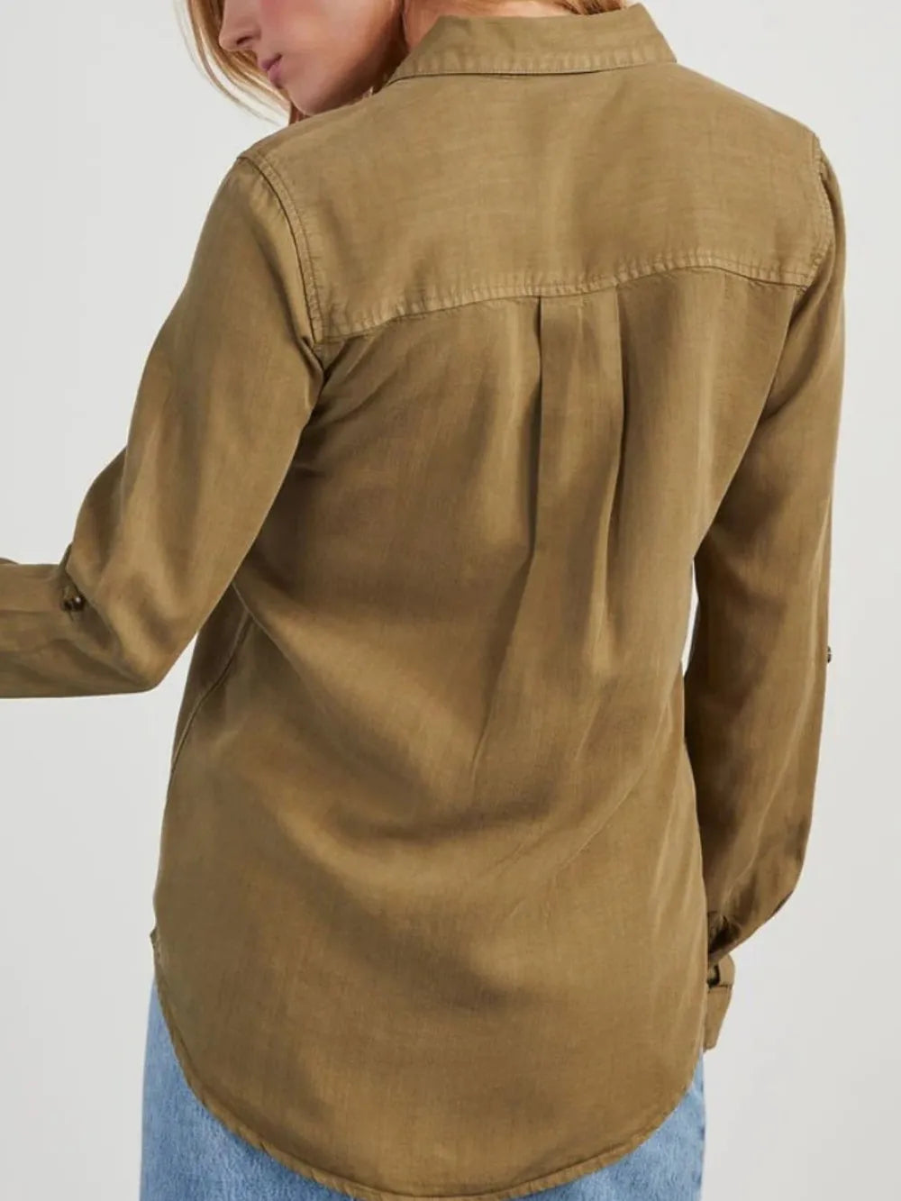 Collared Neck Roll-Tab Sleeve Womens Denim Shirt