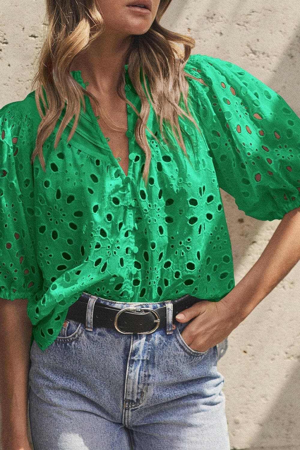 Shirts Trendsi Elegant eyelet blouse - cotton, button-up