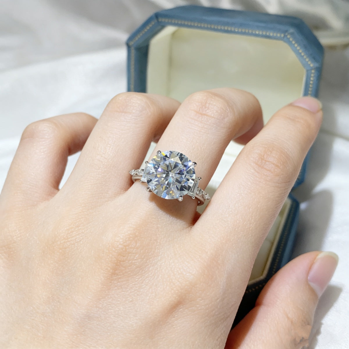 8 Carat Round Moissanite Ring 925 Sterling Silver