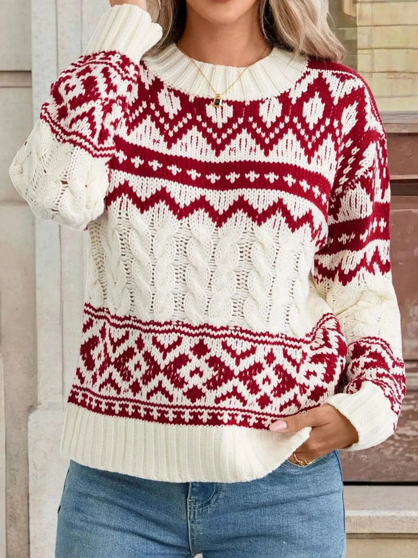Long Sleeve Cable Knit Christmas Sweater