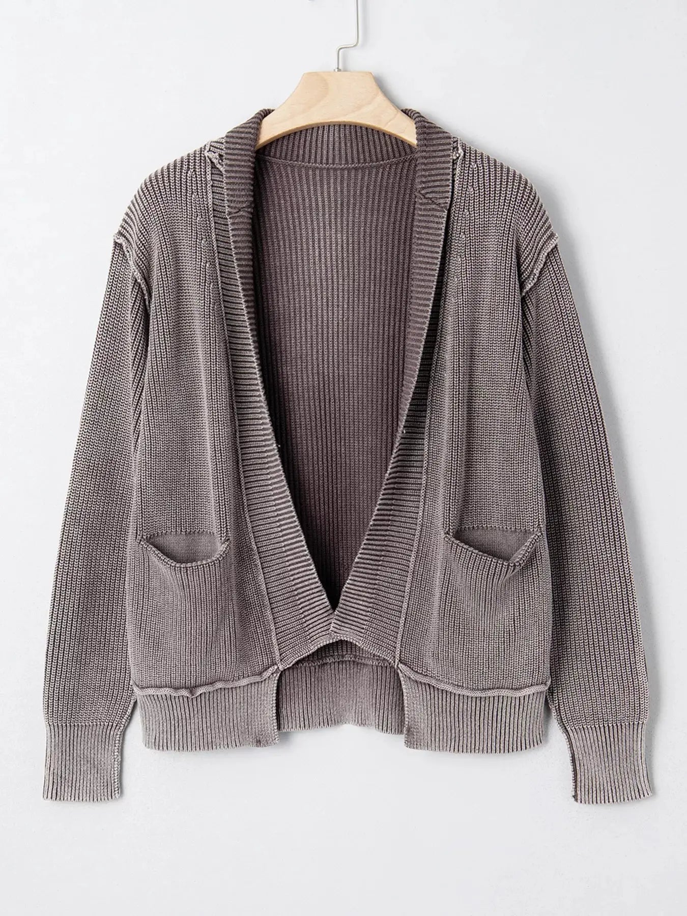 Mineral Wash Exposed Seam Patchwork Open Knit Cardigan