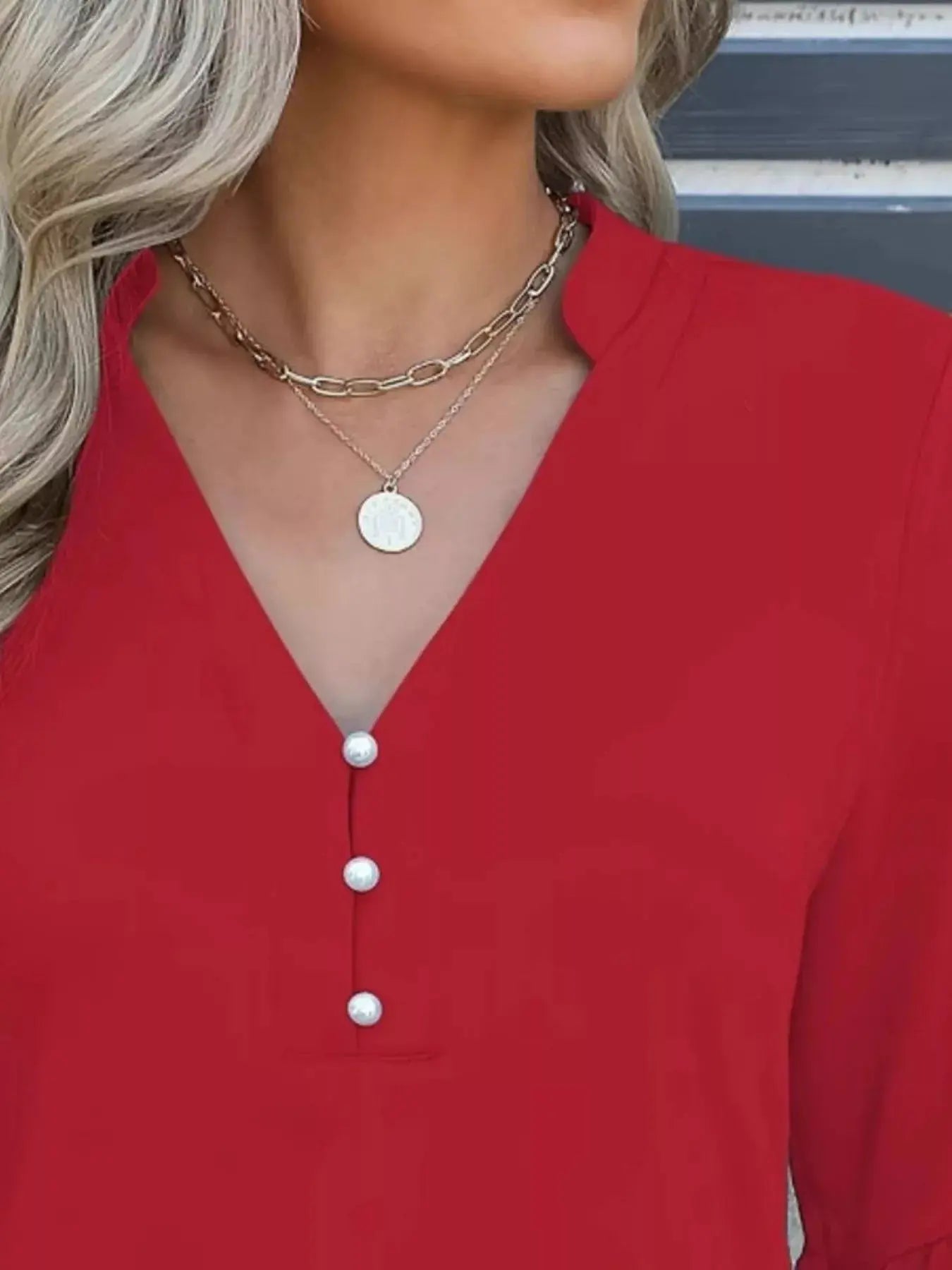 Full Size Notched Flounce Sleeve Blouse