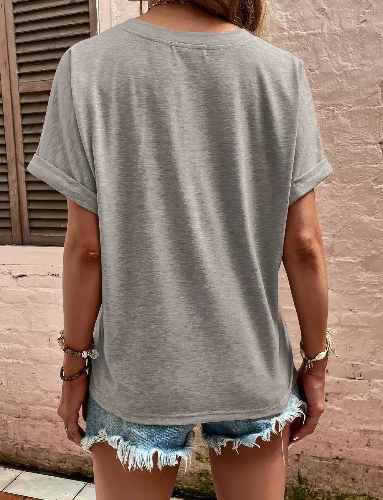 Full Size Notched Rolled Short Sleeve T Shirt