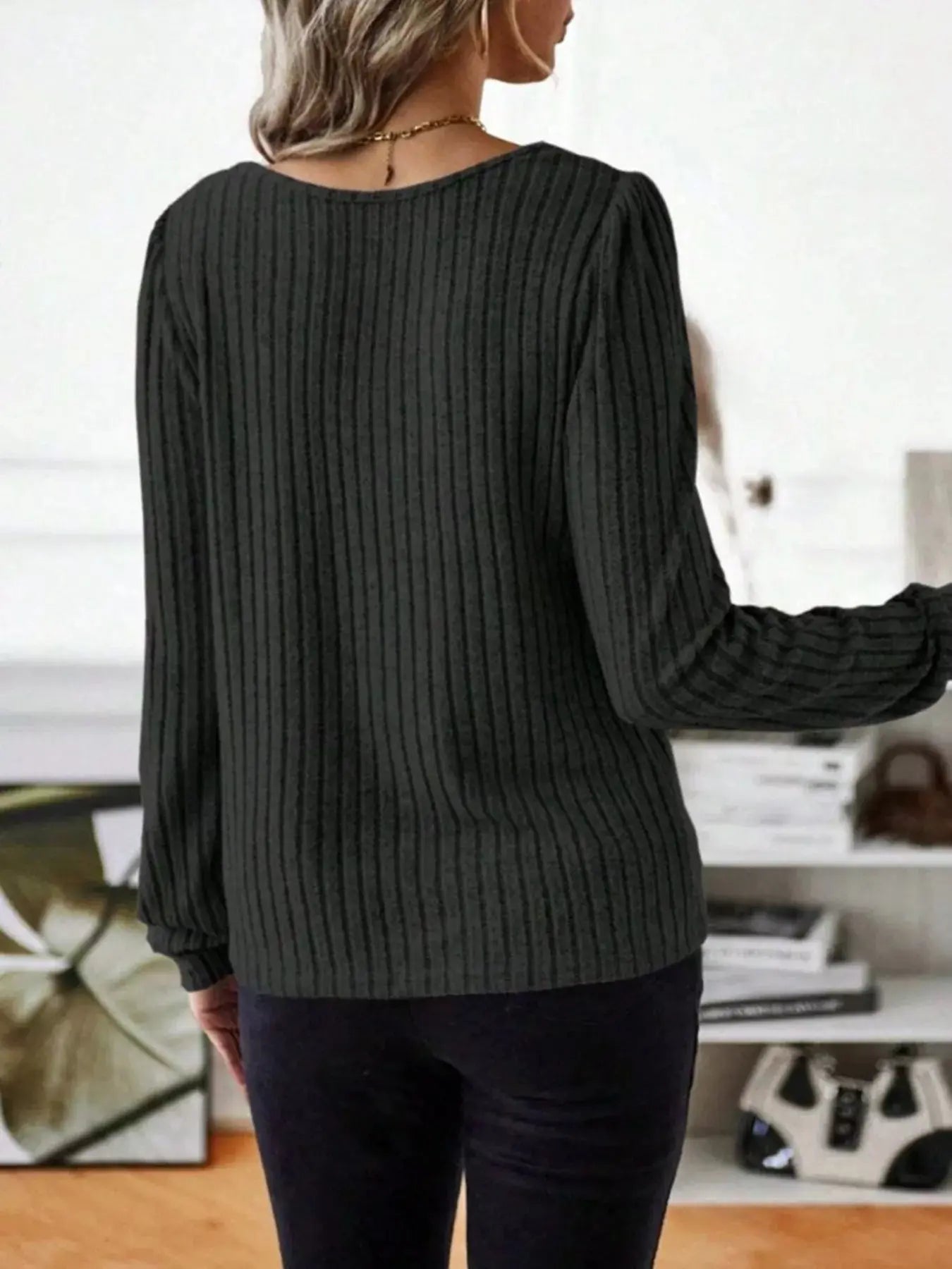 Ribbed Knit Long Sleeve T Shirt