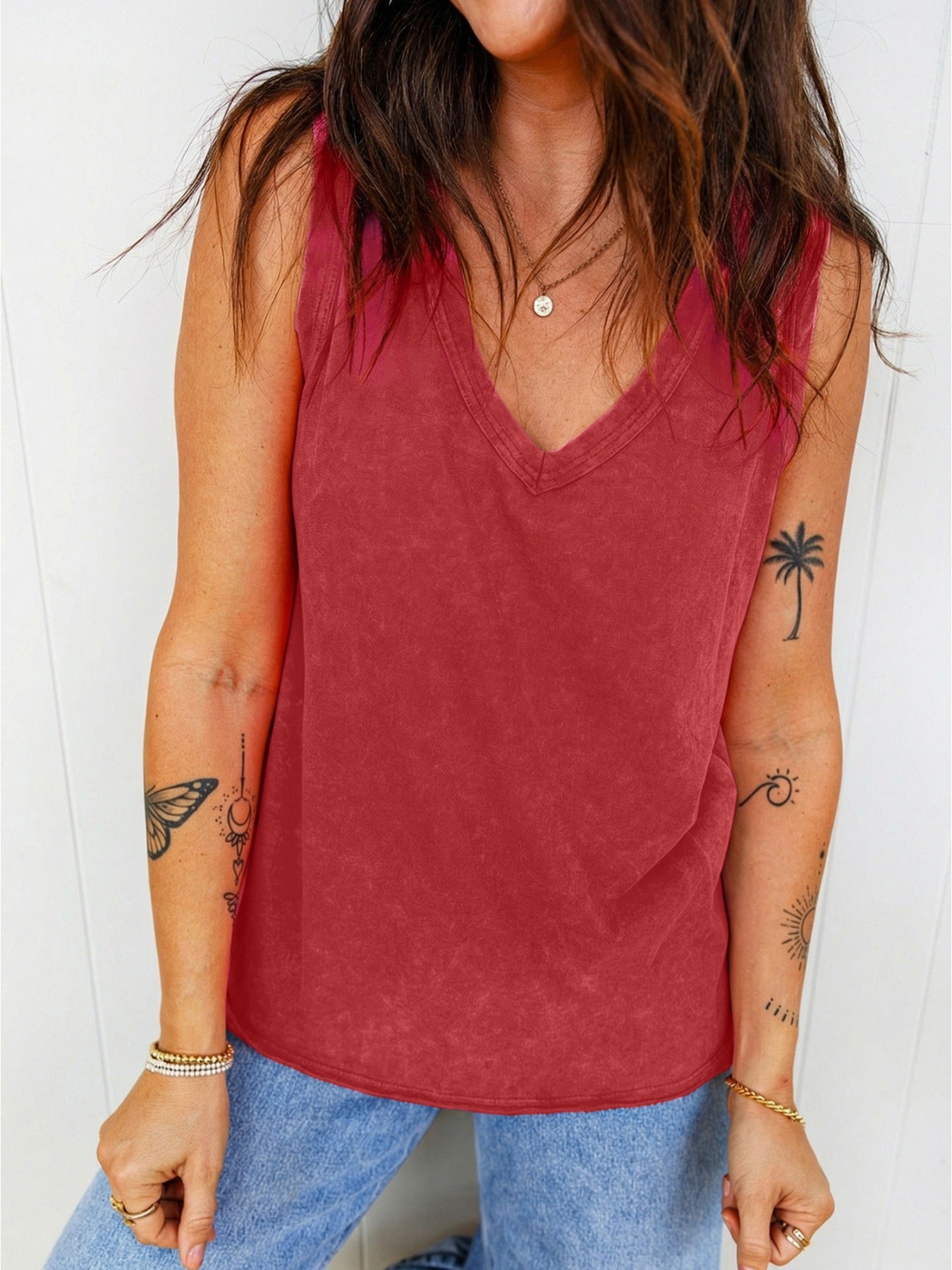 Mineral Washed V Neck Cotton Tank Top