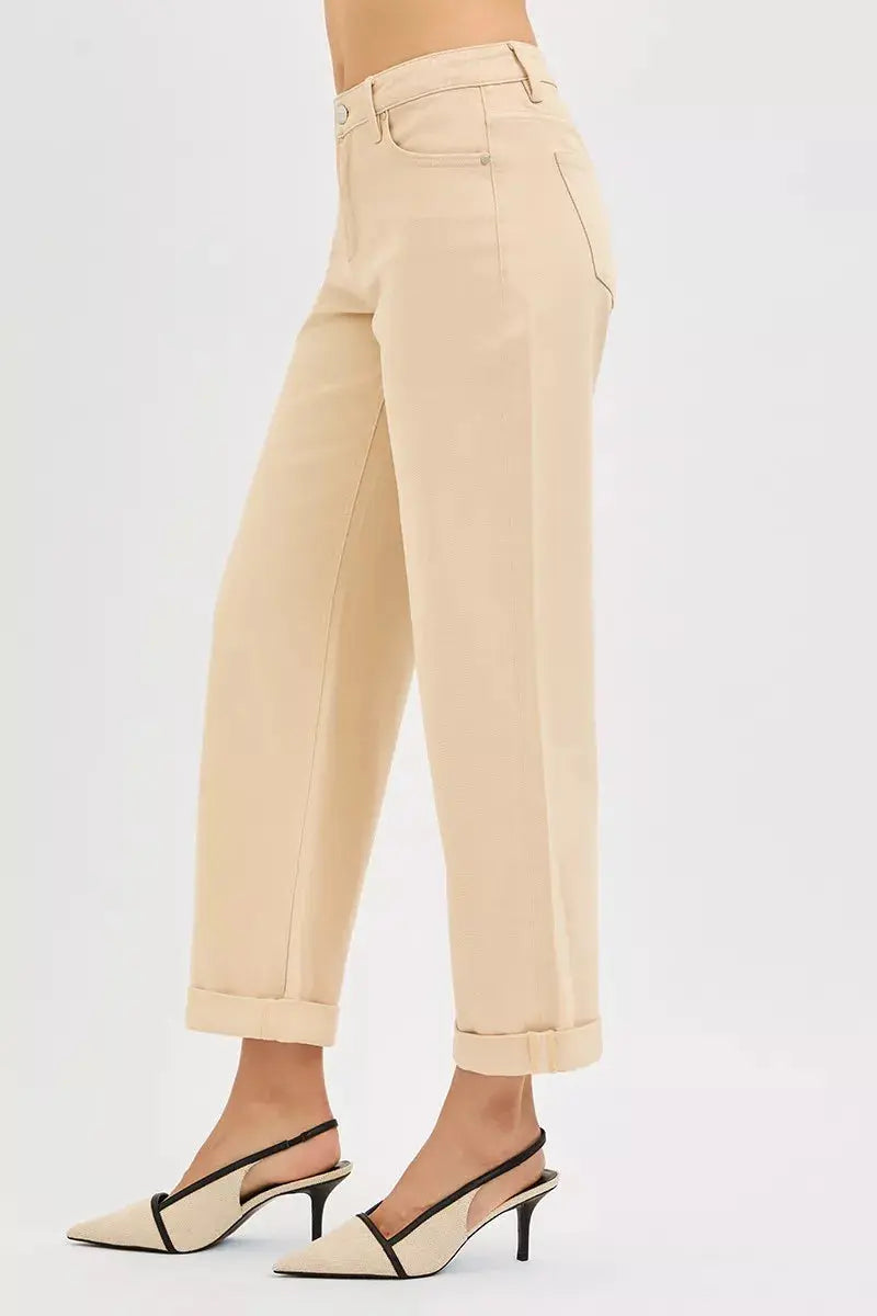 RISEN Jeans - Tummy Control Mid Rise Ankle Barrel Relaxed Baggy Jeans