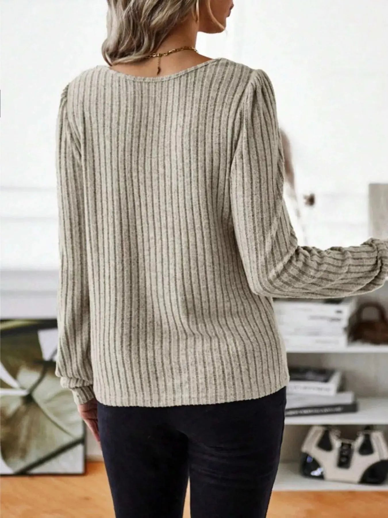 Ribbed Knit Long Sleeve T Shirt