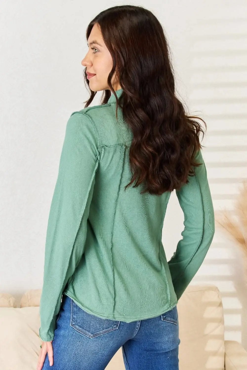 Sweaters Trendsi Exposed Seam Top Women's Casual Knit Long Sleeve USA Shipped