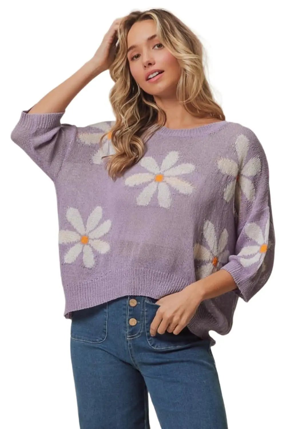 Sweaters Trendsi Floral Slit Sweater Women's Chic Knit Top - Elegant & Comfy