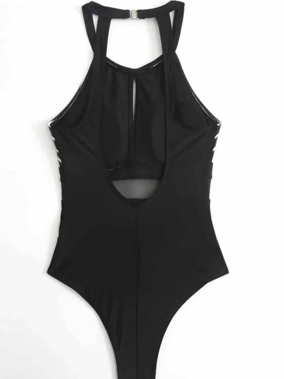 Mesh Cutout Striped Backless One Piece Swimsuit