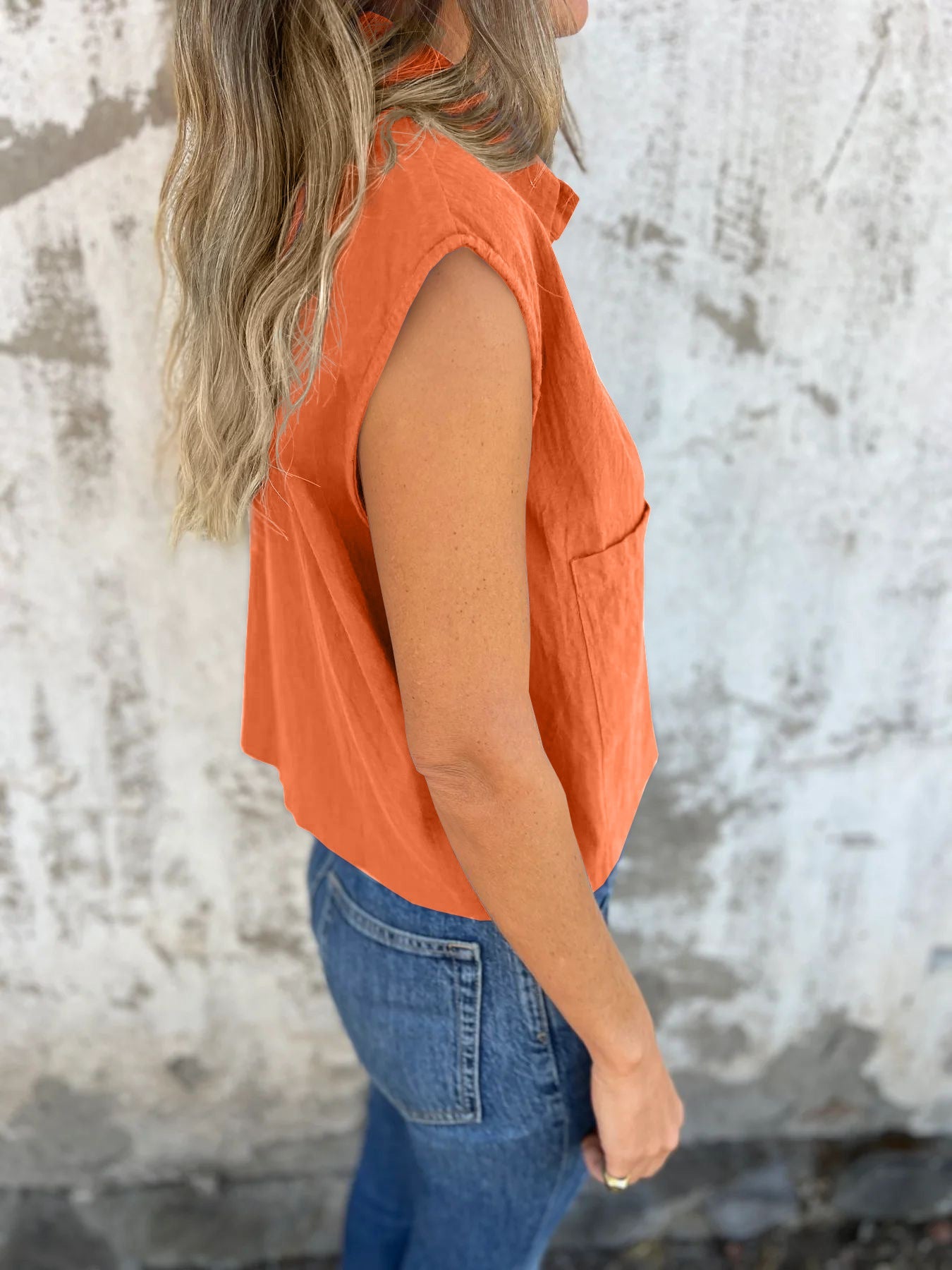 Women's Button Down Cap Sleeve Blouse