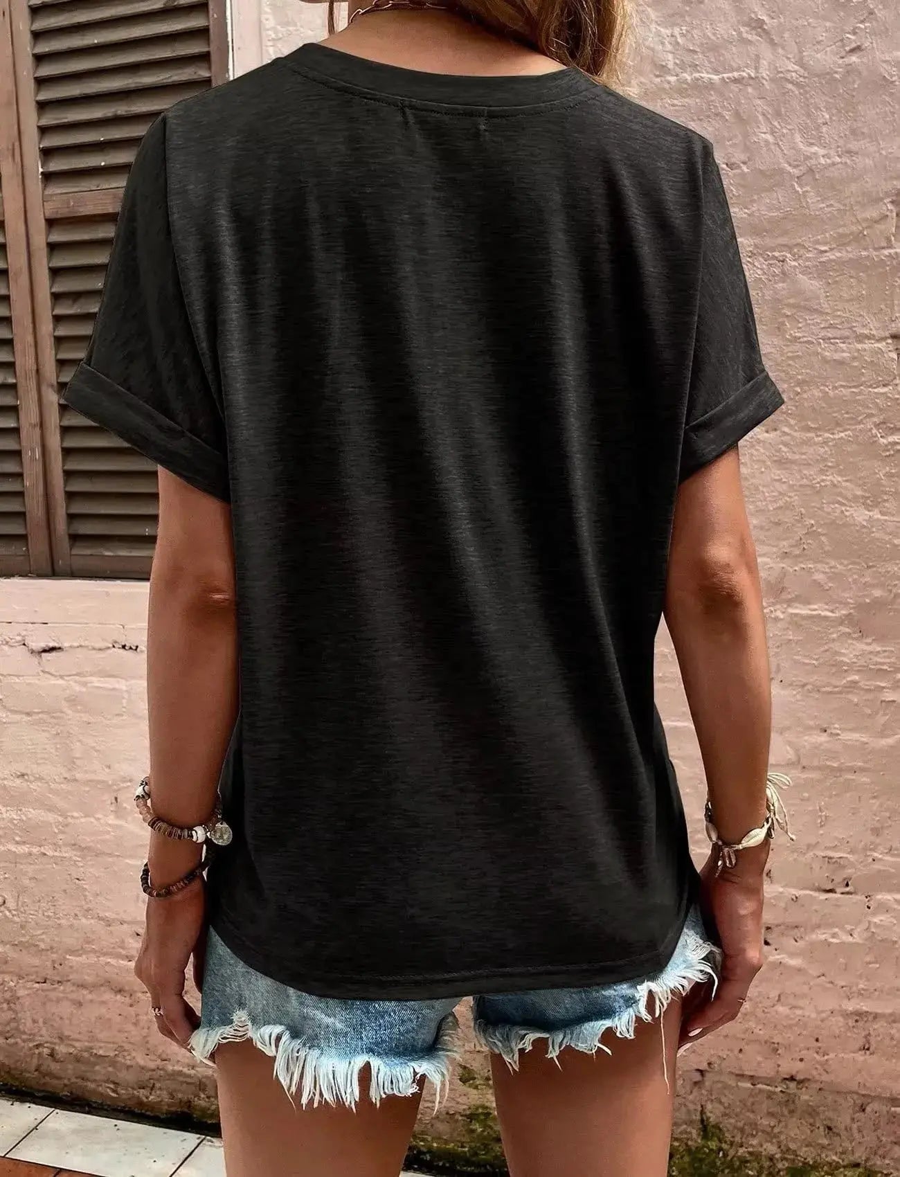 Full Size Notched Rolled Short Sleeve T Shirt