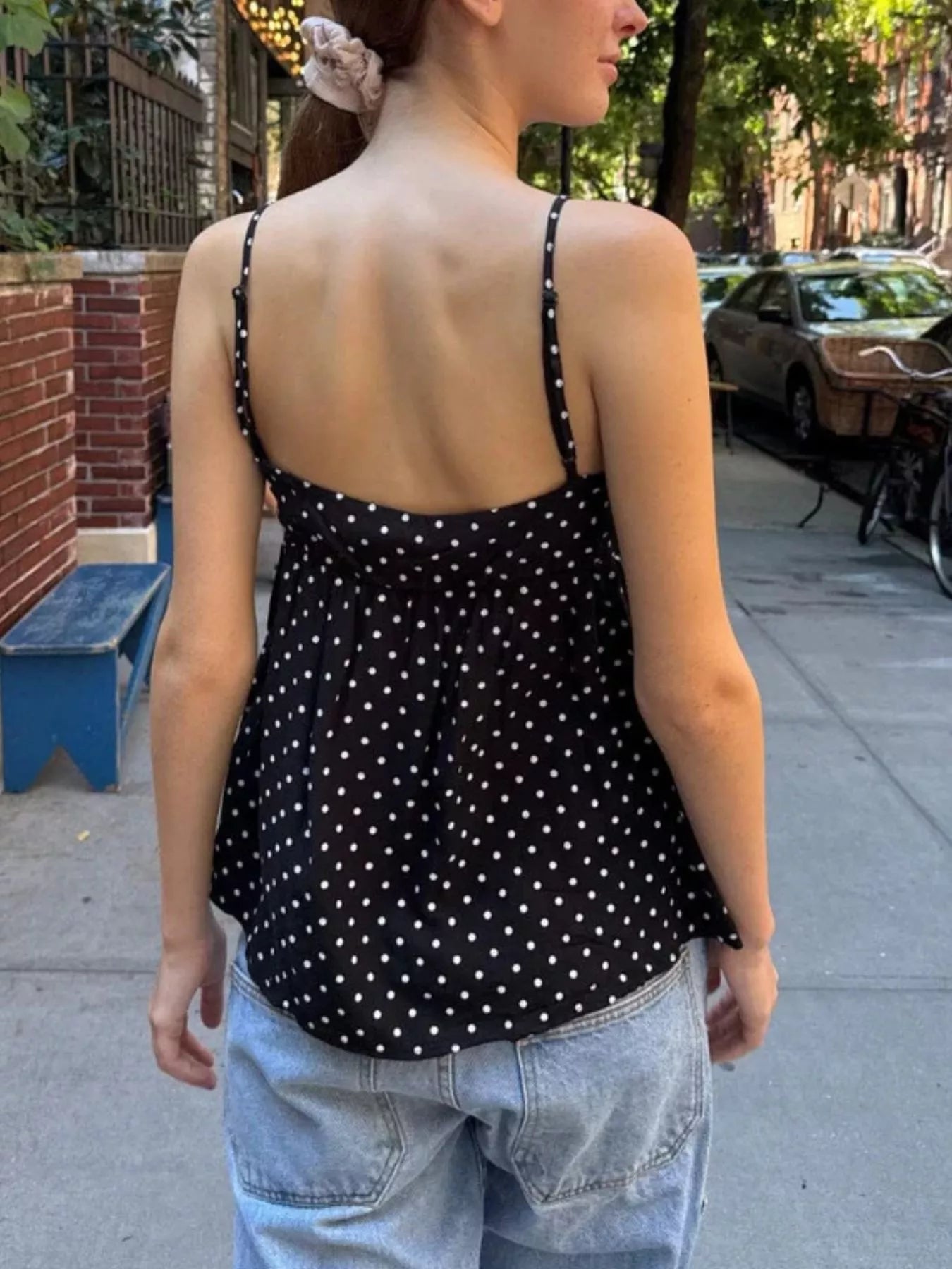 Polka Dot Flowy V Neck Cami Top