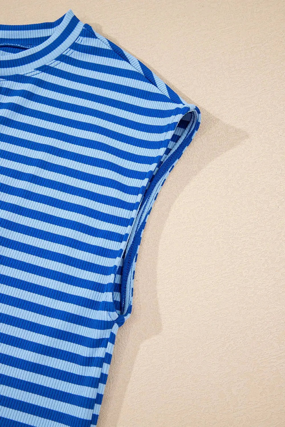 Striped Round Neck Cap Sleeve Slim Fit T Shirt