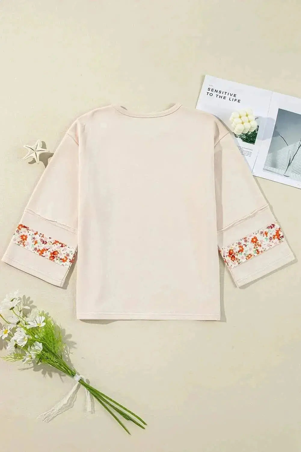 Shirts Trendsi Floral Blouse Women's Chic Round Neck Top Slits & Seams