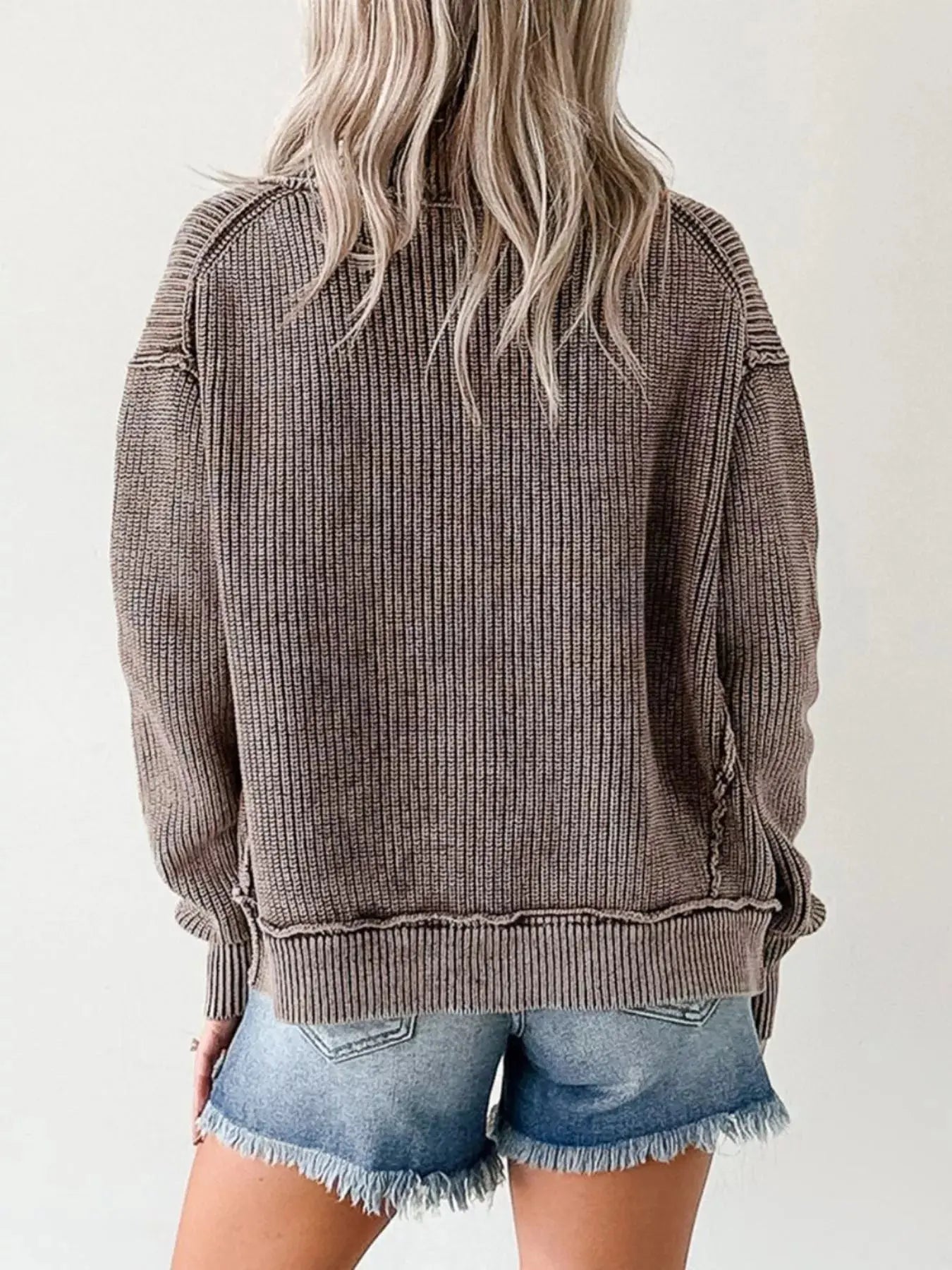 Mineral Wash Exposed Seam Patchwork Open Knit Cardigan