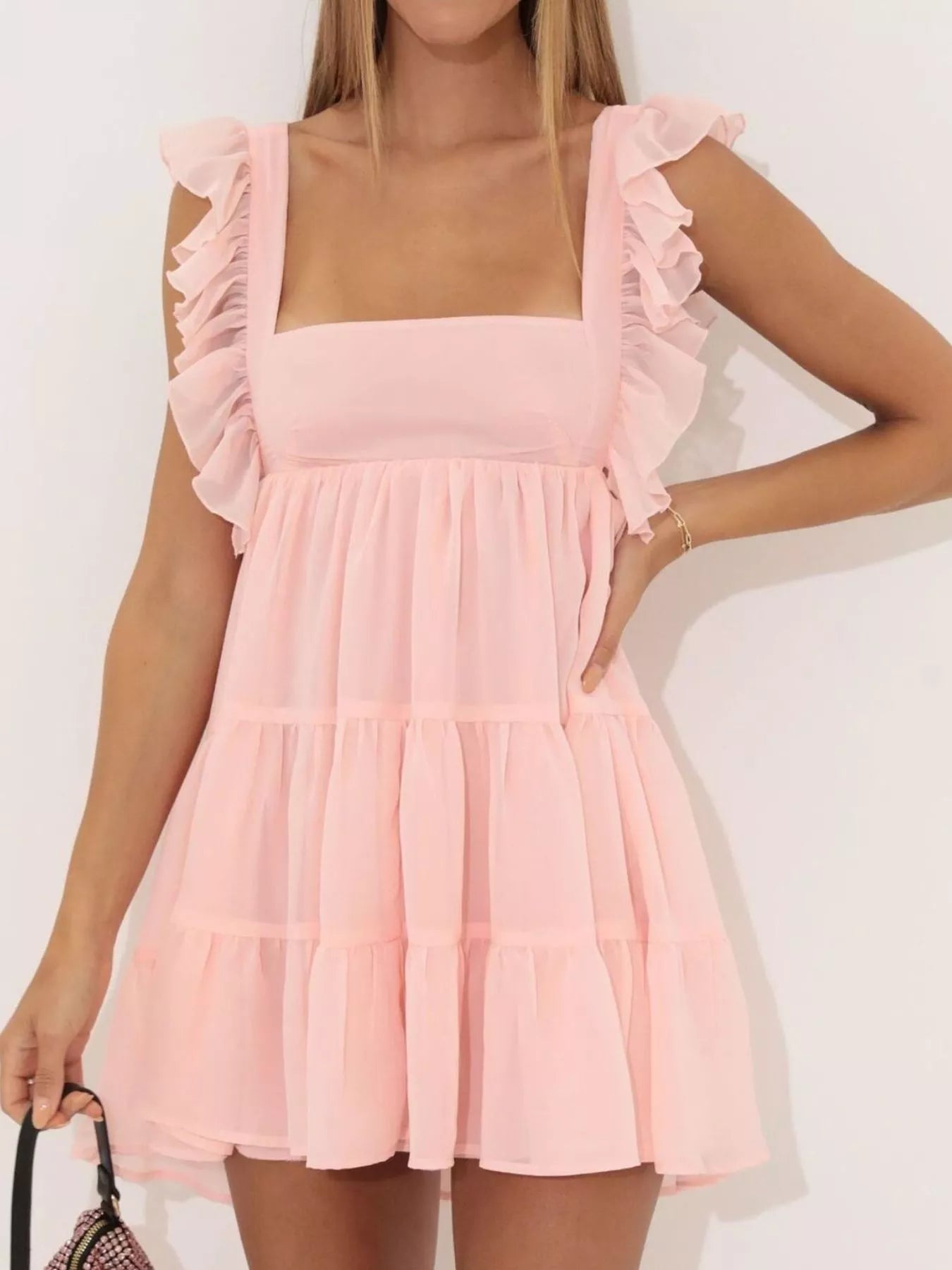 Ruffled Square Neck Tiered Dress
