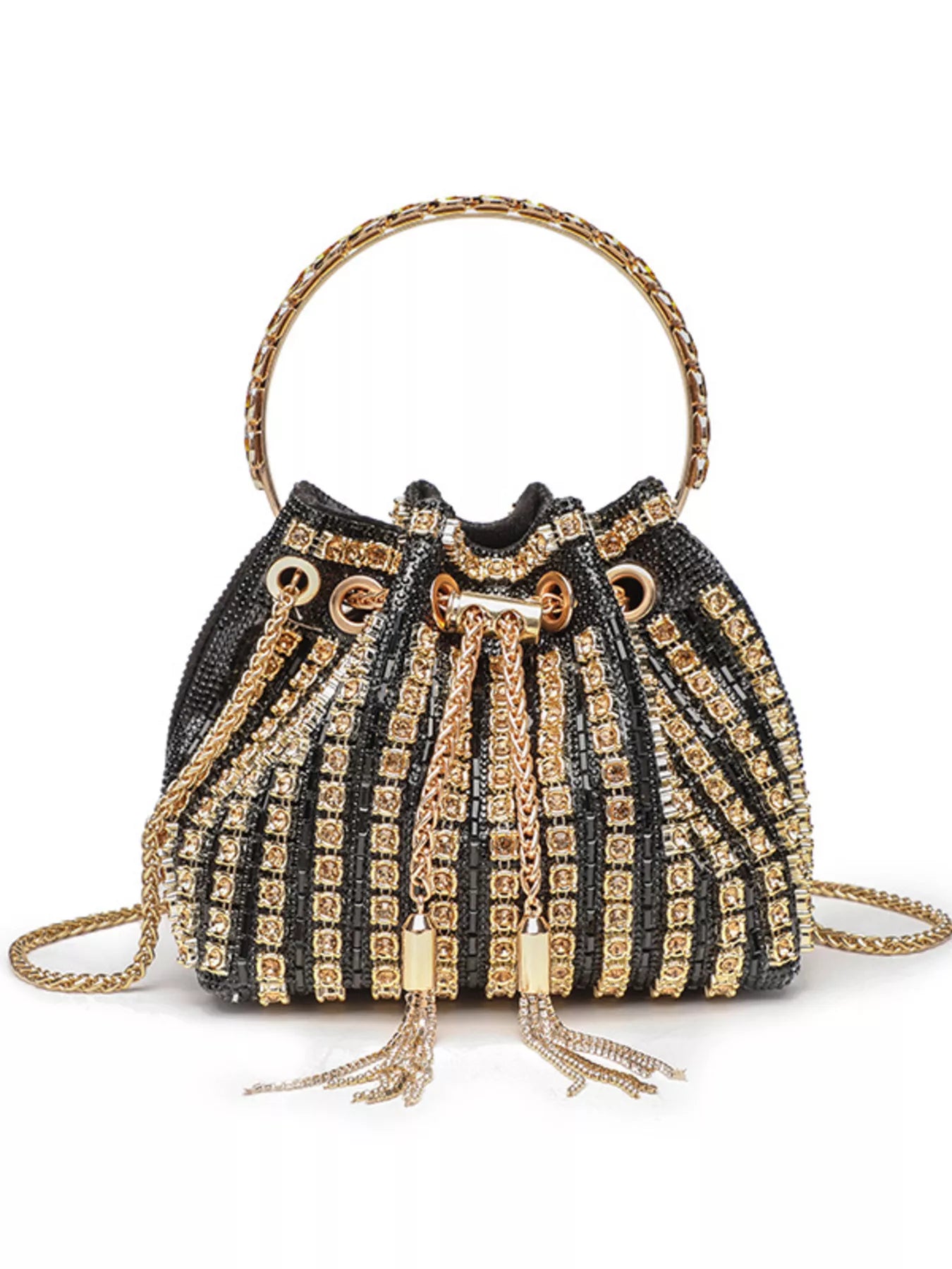 Bucket Style Rhinestone Crossbody Bag