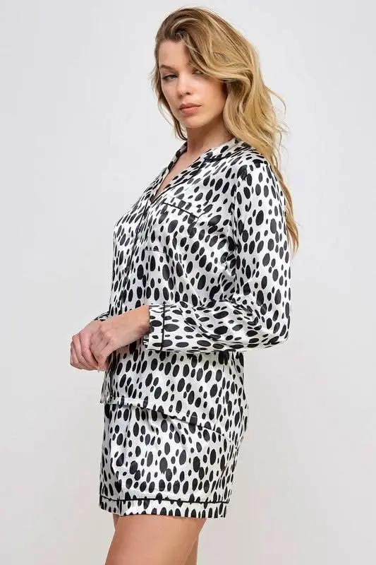 Accessories Premium BE WICKED Dalmy PJ Set, Black/White, Large - Comfortable Sleepwear for Women