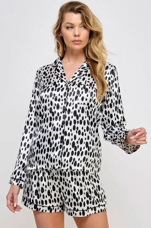 Accessories Premium BE WICKED Dalmy PJ Set, Black/White, Large - Comfortable Sleepwear for Women