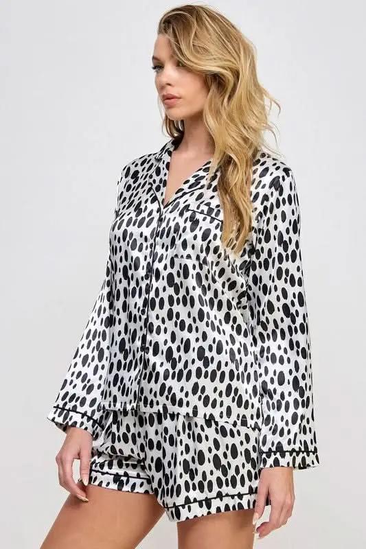 Accessories Premium BE WICKED Dalmy PJ Set, Black/White, Large - Comfortable Sleepwear for Women
