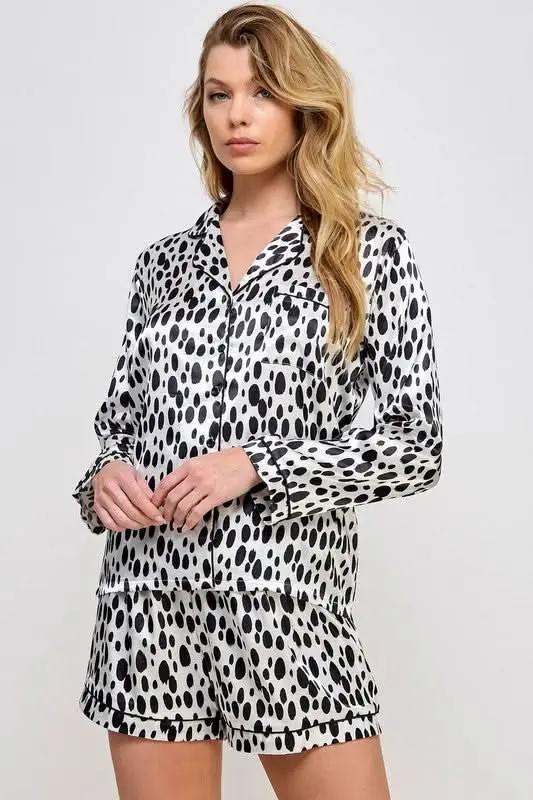 Accessories Premium BE WICKED Dalmy PJ Set, Black/White, Large - Comfortable Sleepwear for Women