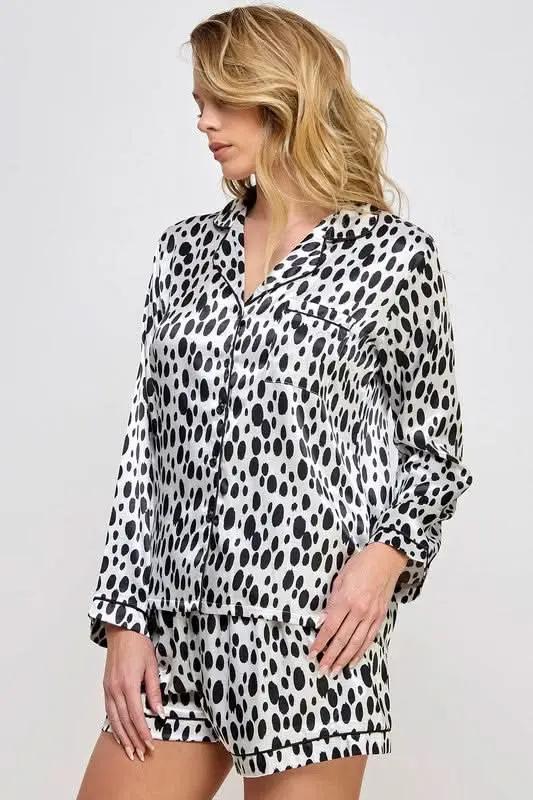 Accessories Premium BE WICKED Dalmy PJ Set, Black/White, Large - Comfortable Sleepwear for Women