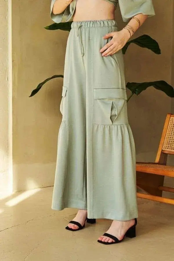 Trendsi Drawstring Ruched Pants Women's Wide Leg Casual Pants - Comfy & Stylish