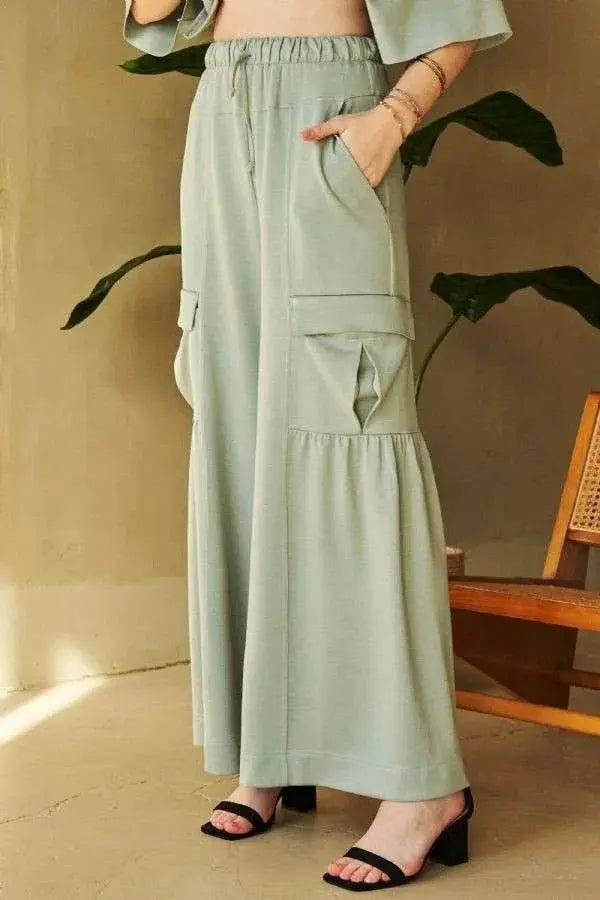 Trendsi Drawstring Ruched Pants Women's Wide Leg Casual Pants - Comfy & Stylish