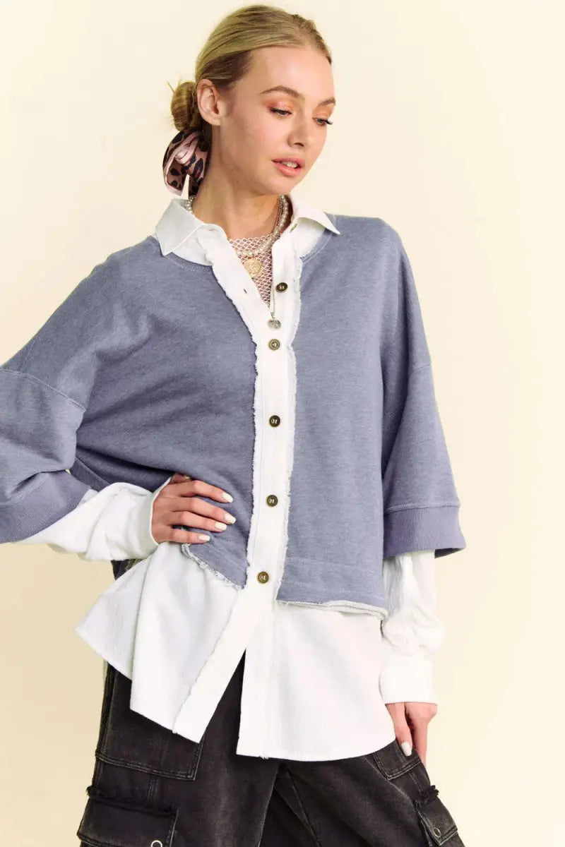 Accessories Trendsi Faux Layered Top Women's Casual French Terry Shirt - Comfy & Stylish