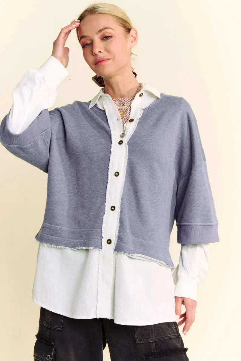 Accessories Trendsi Faux Layered Top Women's Casual French Terry Shirt - Comfy & Stylish