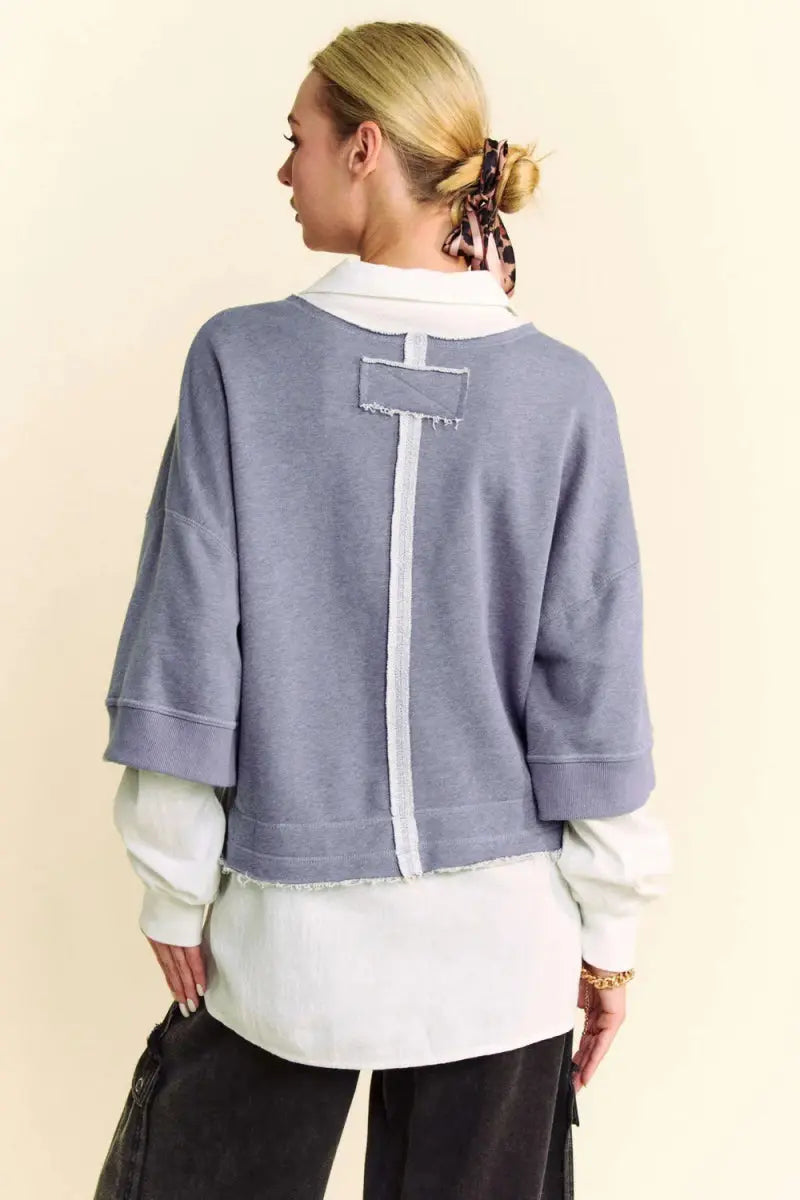 Accessories Trendsi Faux Layered Top Women's Casual French Terry Shirt - Comfy & Stylish