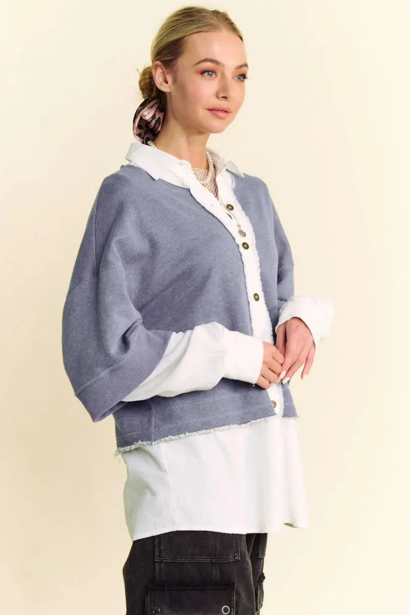 Accessories Trendsi Faux Layered Top Women's Casual French Terry Shirt - Comfy & Stylish