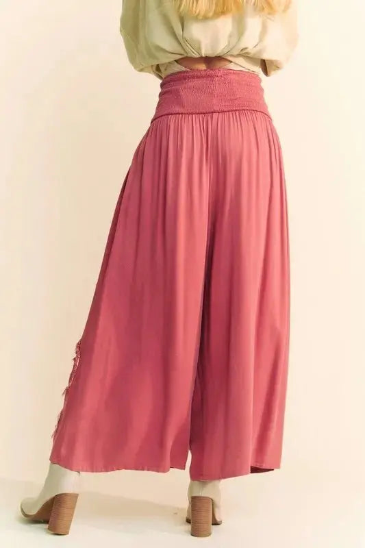 Trendsi Smocked Waist Pants Women's Casual Wide Leg Bottoms Comfortable Fit