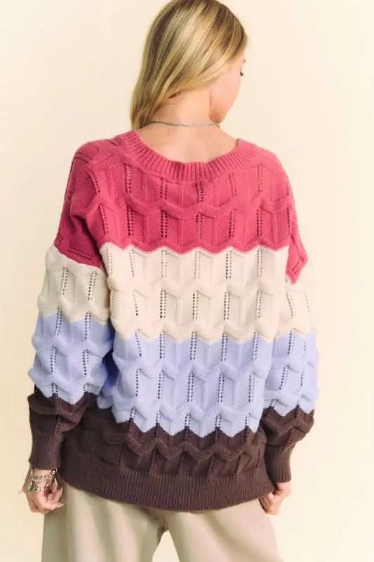 Sweaters Trendsi Davi & Dani Color Block Sweater Women's Casual V-Neck Knit Top - Soft & Stylish