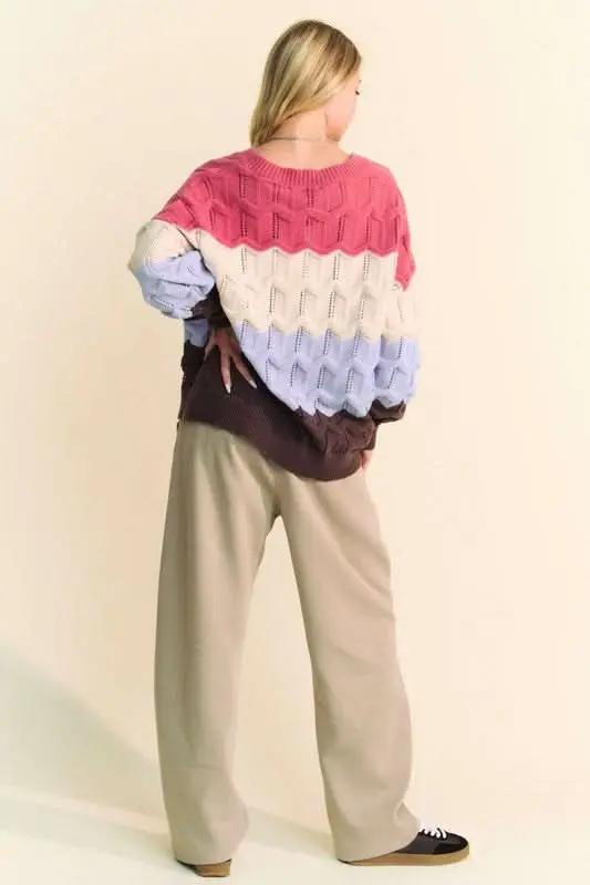 Sweaters Trendsi Davi & Dani Color Block Sweater Women's Casual V-Neck Knit Top - Soft & Stylish