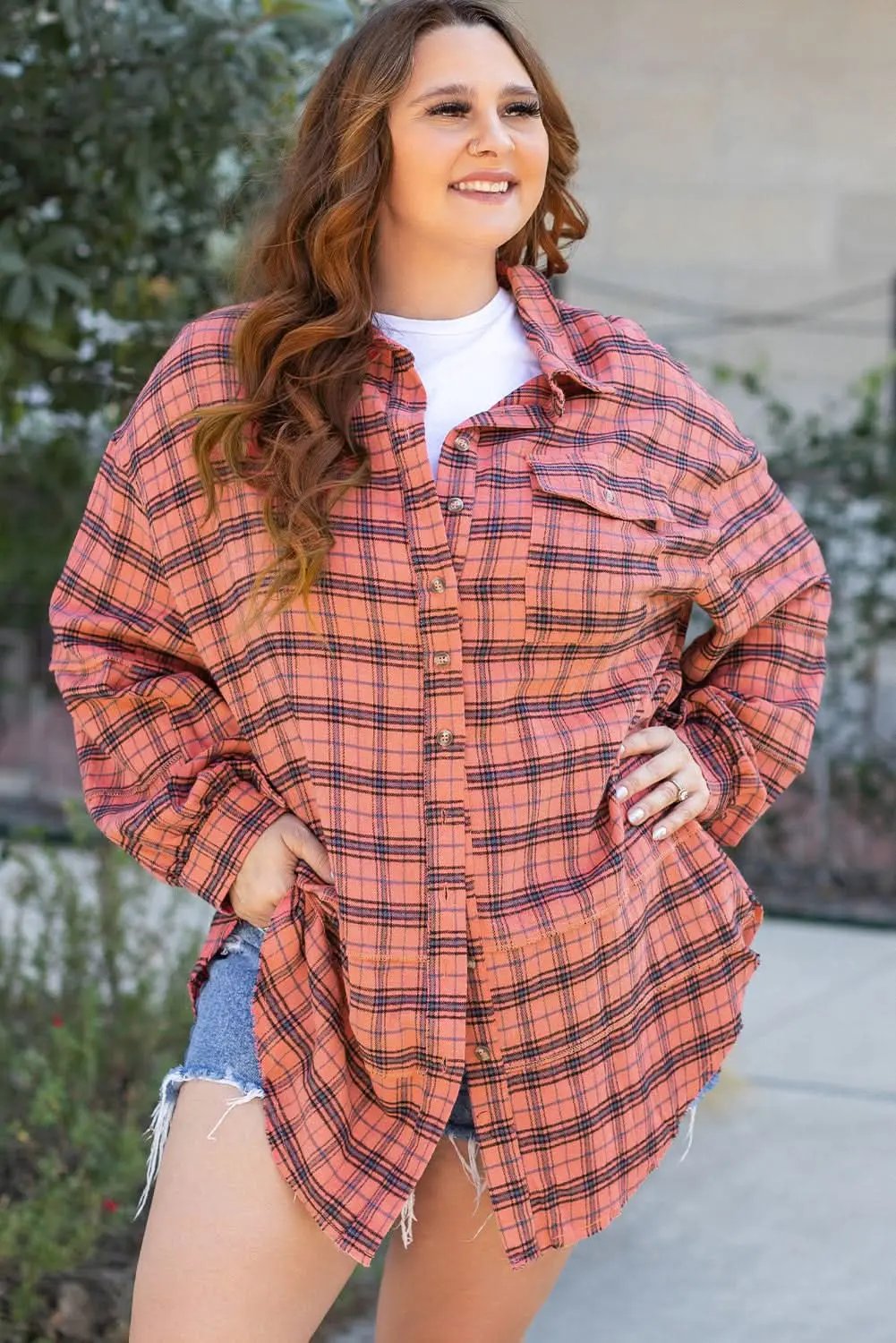 Love Salve Red Plaid Western Shirt — Distressed Cotton Top