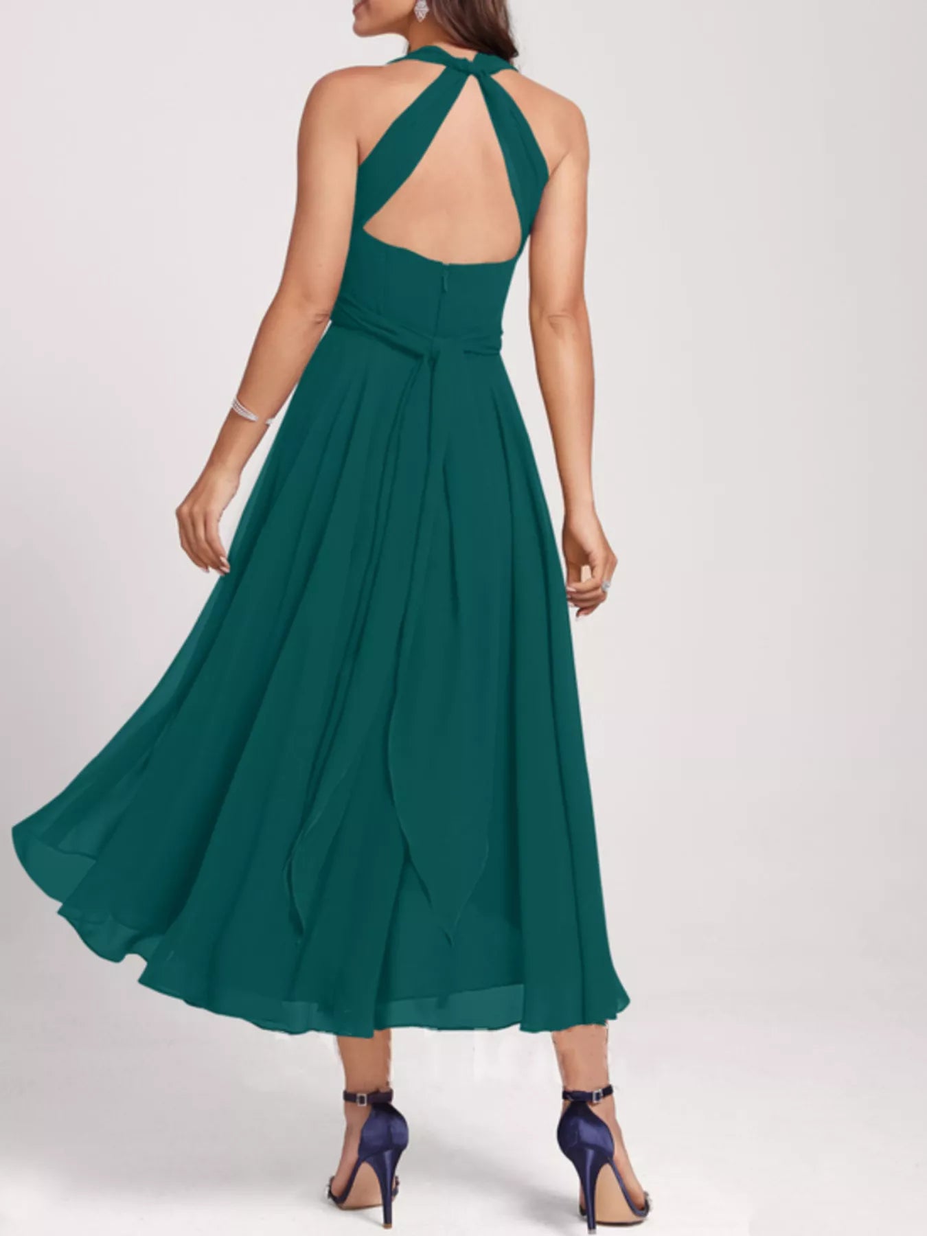 Ruched Crisscross A Line Midi Dress