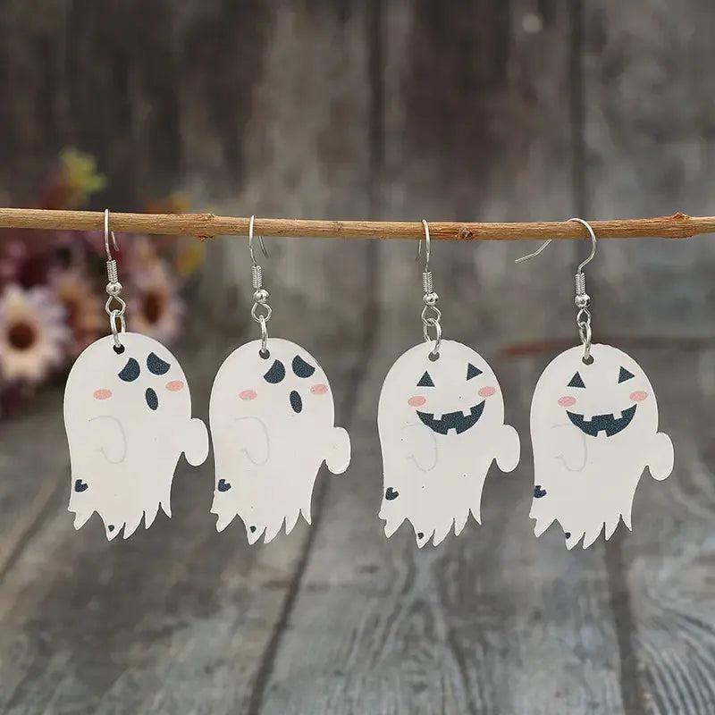 2 Piece Alloy Acrylic Halloween Ghost Dangle Earrings