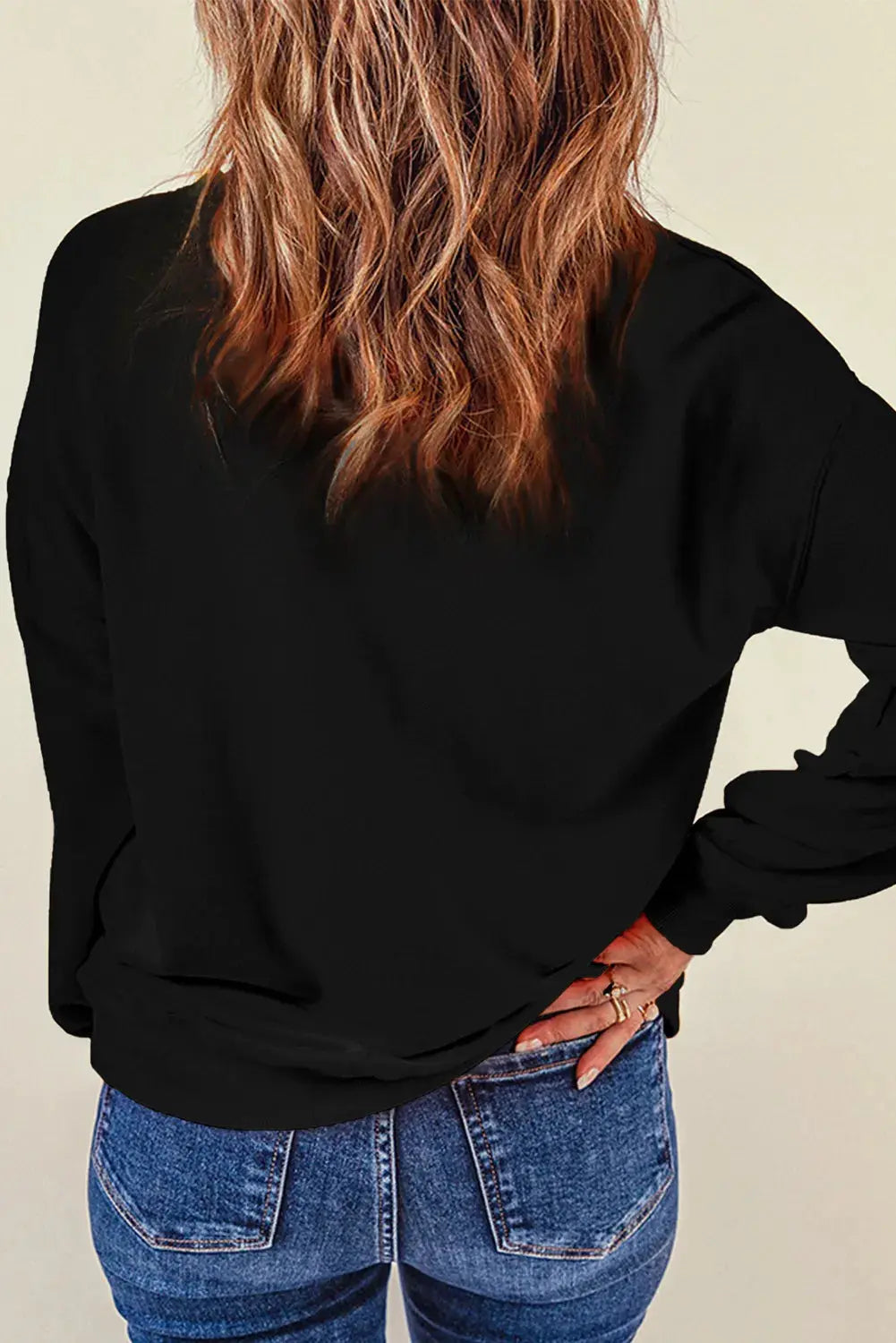 Black Pumpkin & Ghost Round Neck Long Sleeve Halloween Sweatshirt