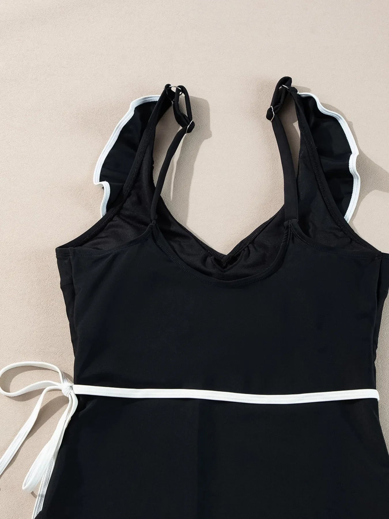 Ruffle Trim V Neck One Piece Swimsuit