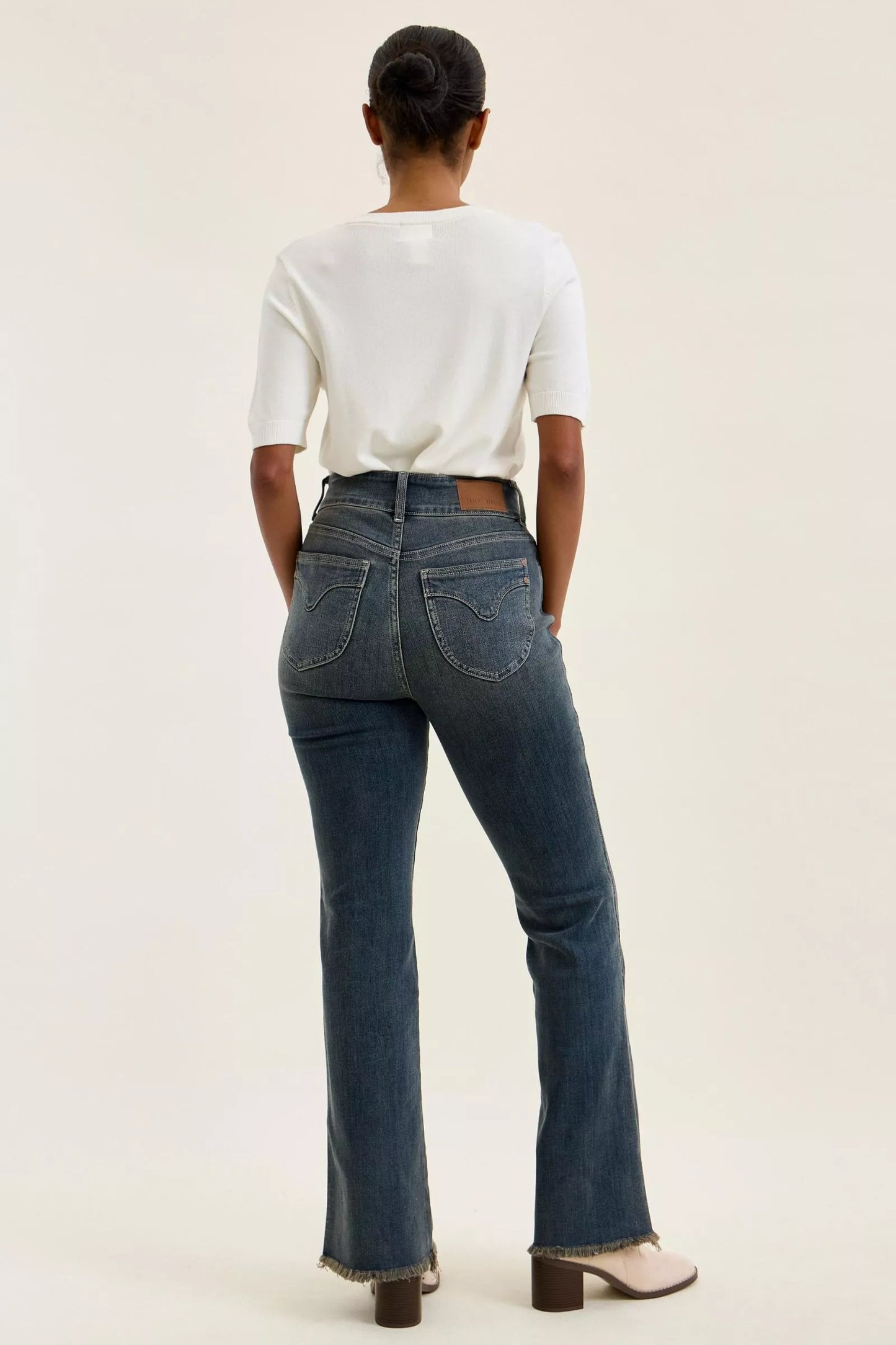 Judy Blue Double Button High Waist Frayed Hem Jeans